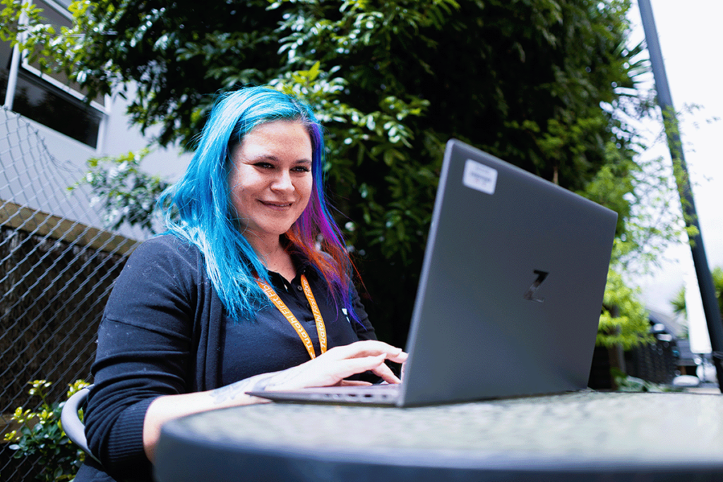 Racheal working outdoors