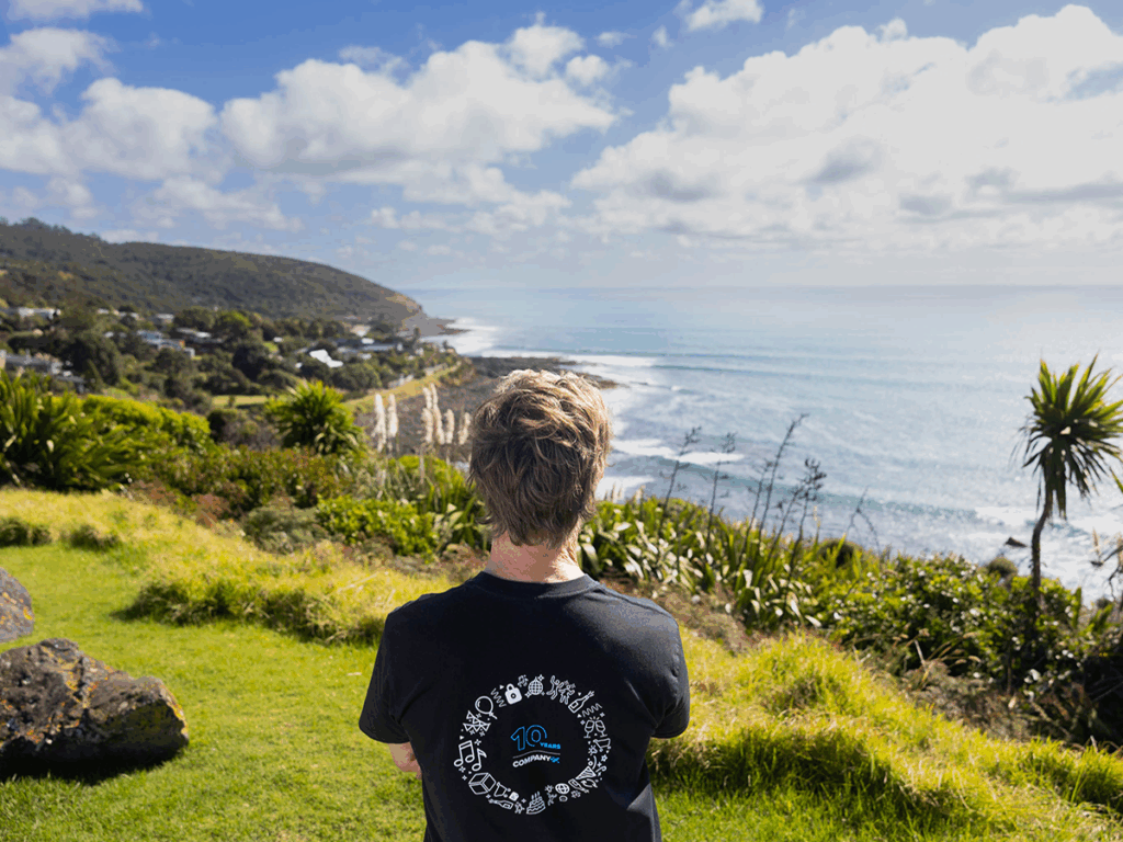 Jeremy looking out over Raglan beach, Waikato